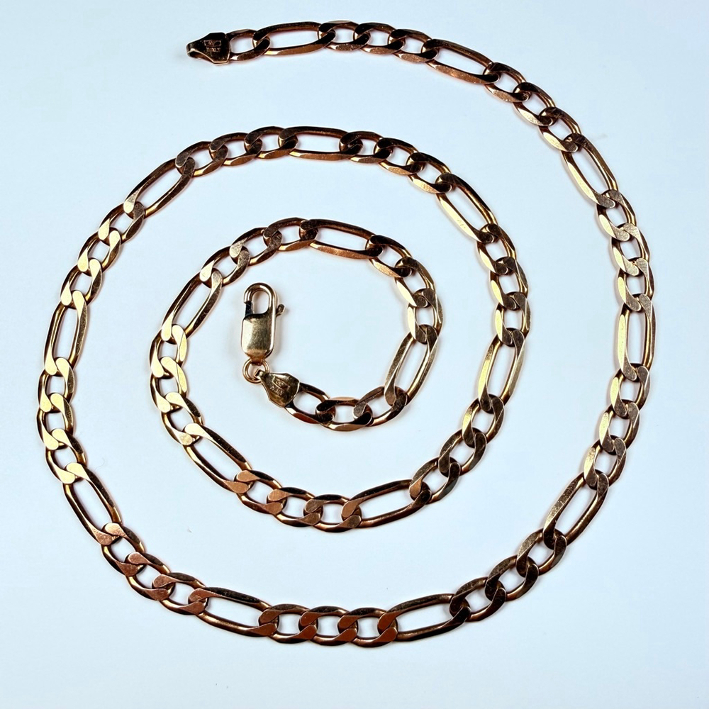 Estate 10K Solid Yellow Gold Figaro Chain Link 5.5mm Necklace Tecnigold Italy